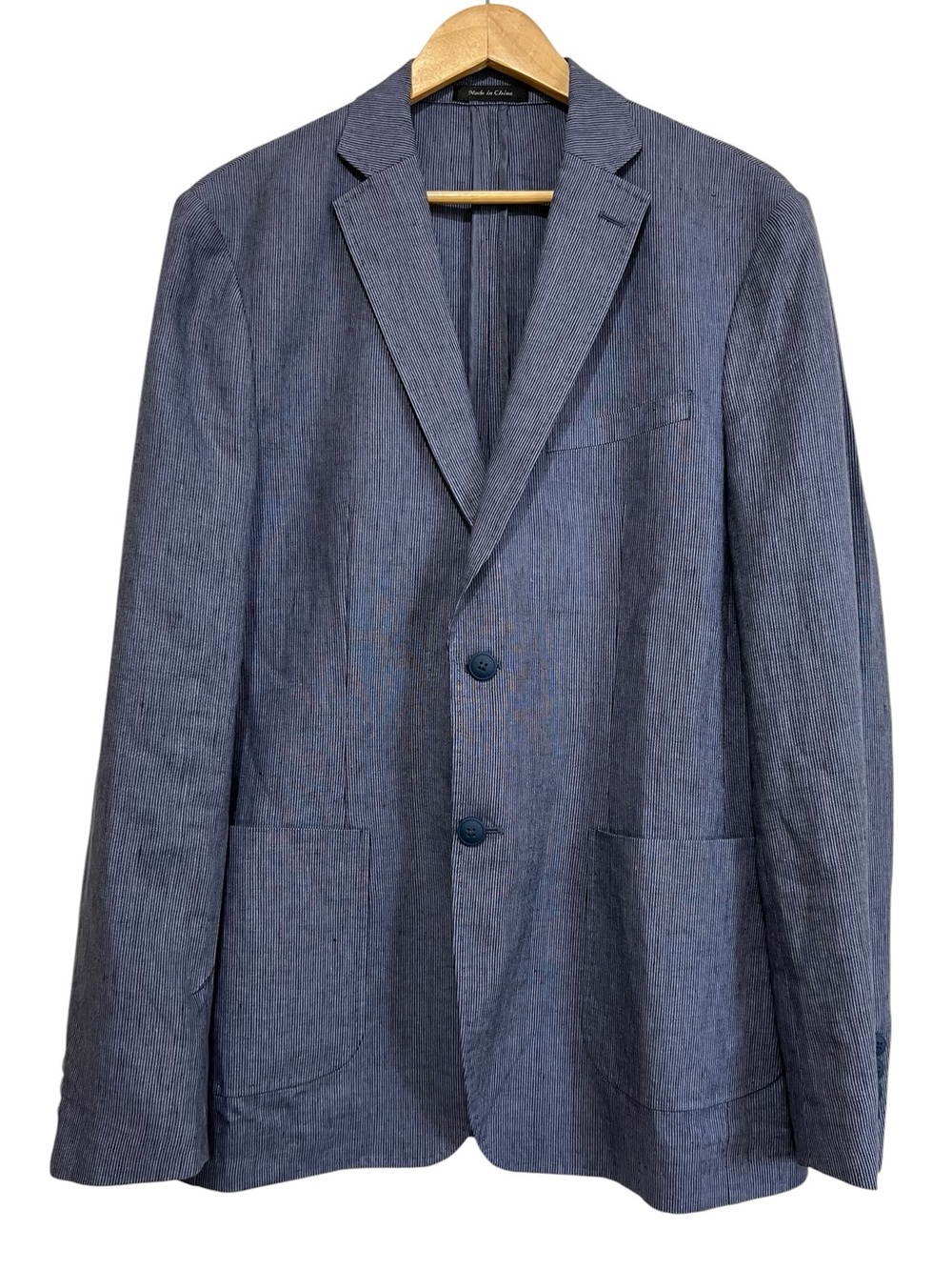 Calvin Klein Steel Blue Linen Stripe Lightweight Two-Button Blazer Jacket 40L